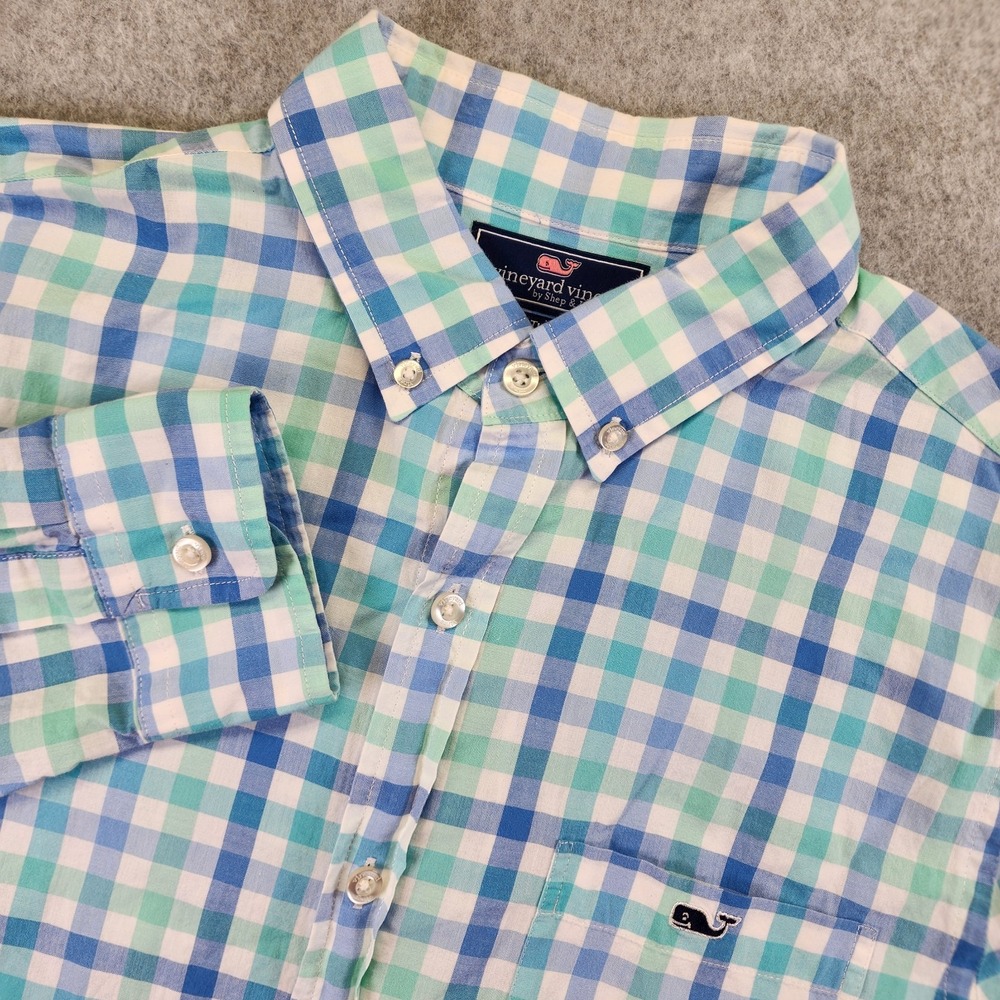 Vineyard Vines Slim Fit Tucker Shirt Plaid‎ Mens M Button Long Sleeve Blue Teal